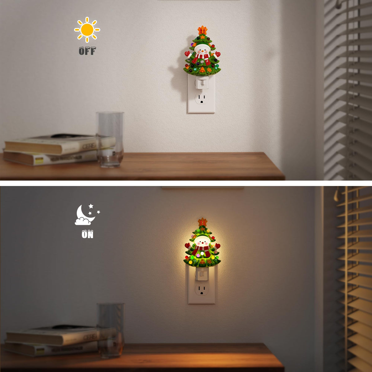JandCase Christmas Tree & Snowman Night Light, 3000K Night Lights Plug into Wall,Cute & Funny Ceramics Christmas Night Light for Kids, 360° Rotatable for Home Party Decor,1 Pack