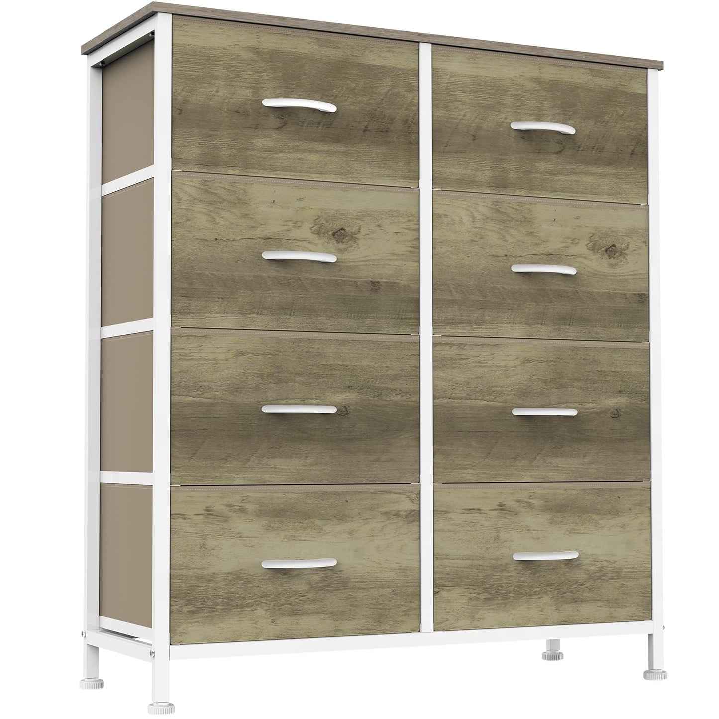 Sweetcrispy 8 Drawer Dresser for Bedroom Large Fabric Storage Tower Organizer Chest of Drawers with Metal Frame and Wooden Top for Nursery Closet Living Room Entryway, Oak Finish