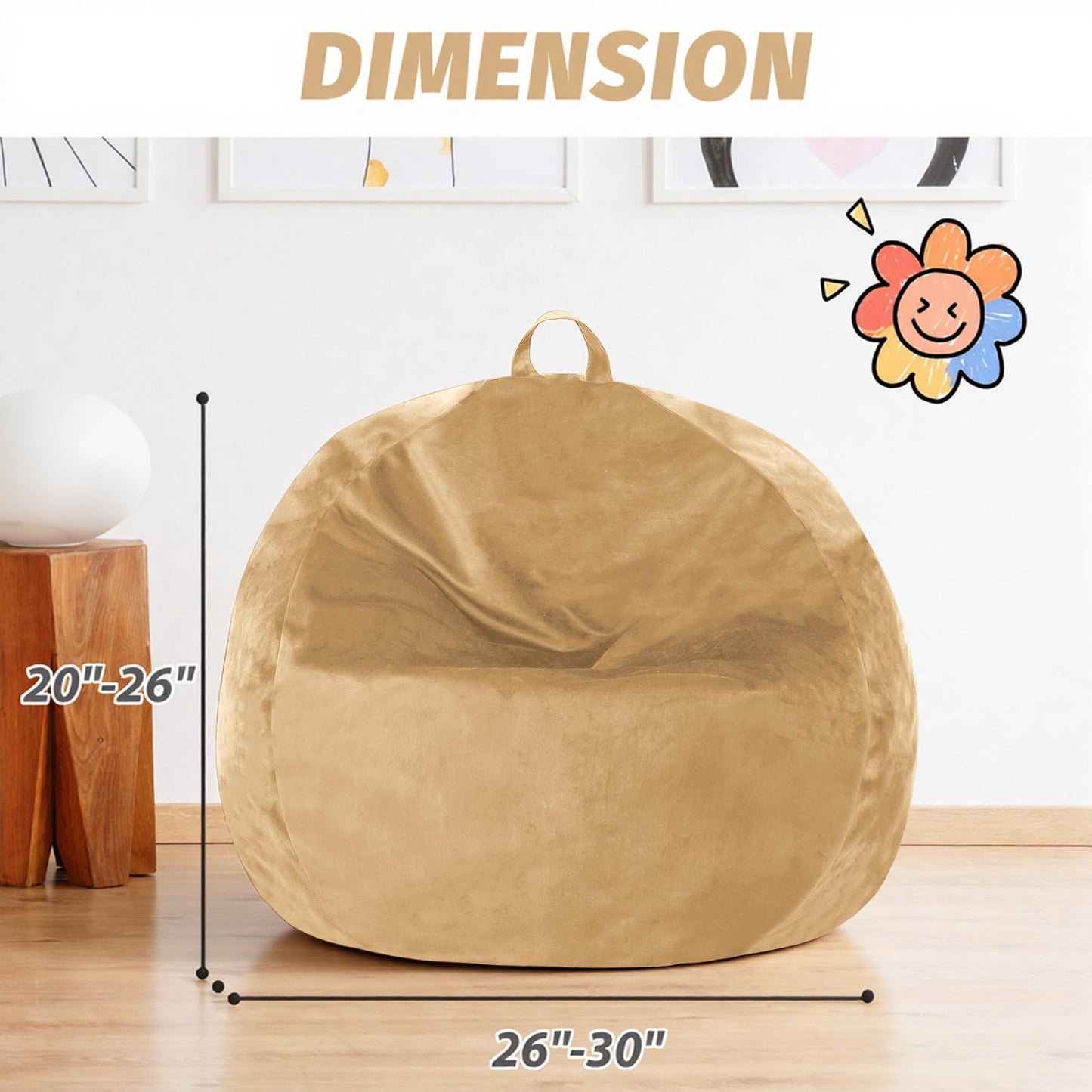 lilanoon 2FT Bean Bag Chair with Ultra Soft Velvet Cover Bean Bag Sofa with Memory Foam Bean Bag Chairs with Large Size Lazy Sofa for Dorm Office Living Room Bedroom Khaki 2'