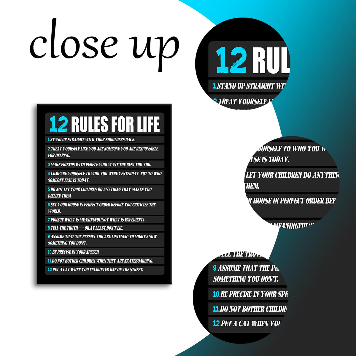 Motivational Canvas Wall Art 12 Rules for Life Inspirational Poster Print Positive Quotes Pictures Painting Artwork for Home Office Bedroom Living Room Wall Decor Ready to Hang [18''Wx24''H]
