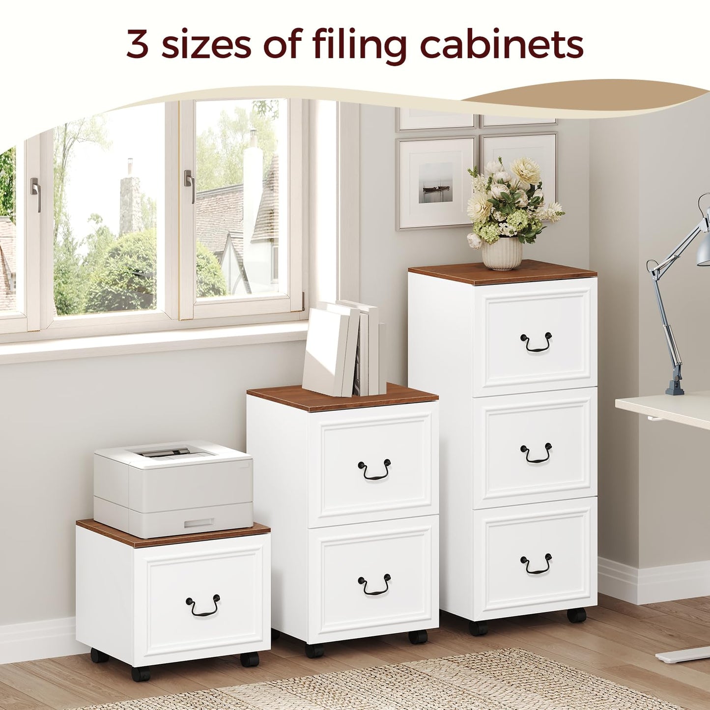 MAHANCRIS 1 Drawer File Cabinet, Rolling File Cabinet for Home Office, Wooden Under Desk Storage, Printer Stand with Drawers, for A4/Letter-Size Files, White and Walnut FCBA3701