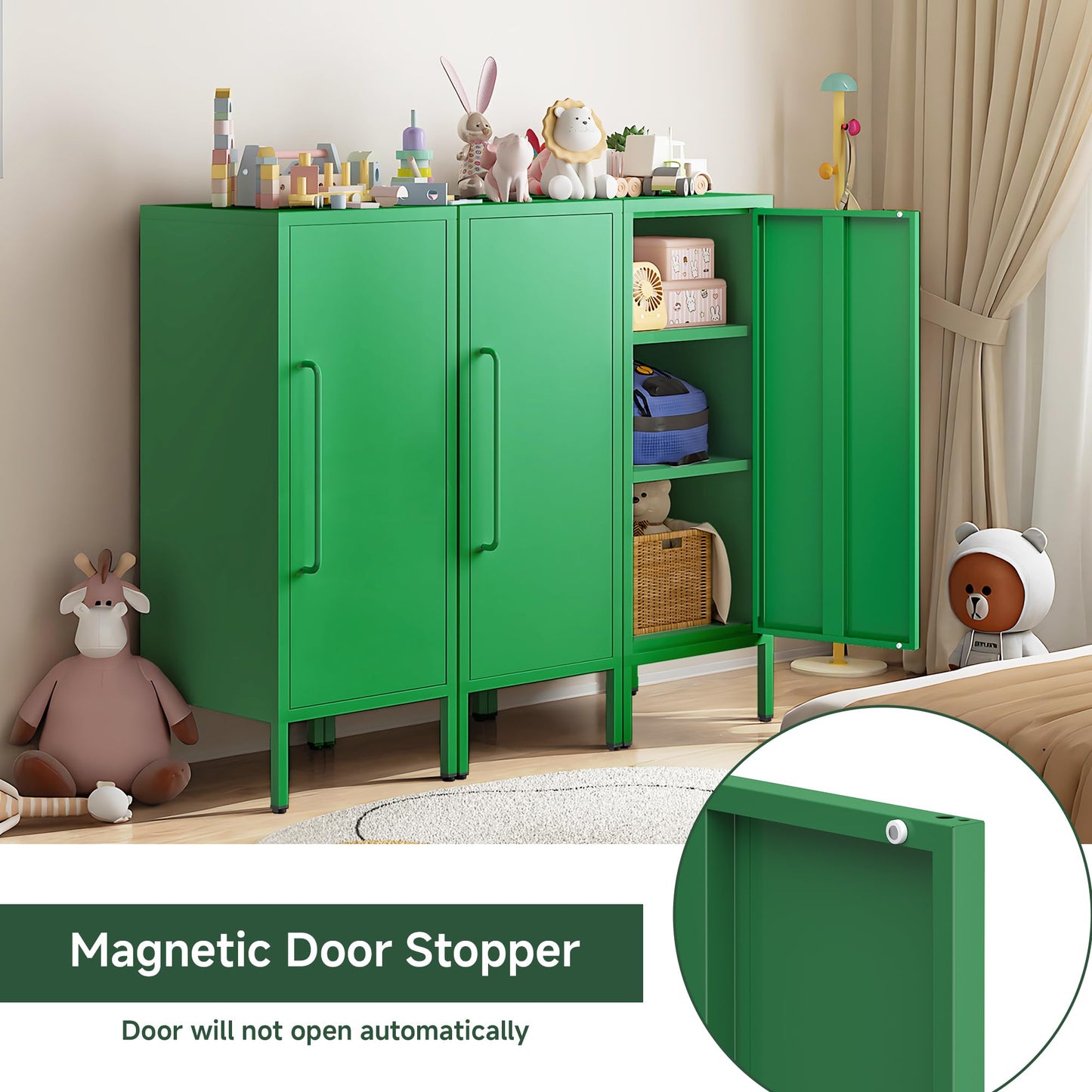 PEROKIER Metal Storage Cabinet 39.5” Decorative Storage Cabinet with Door & 2 Adjustable Shelves for Home Office Garage Kitchen (Green)
