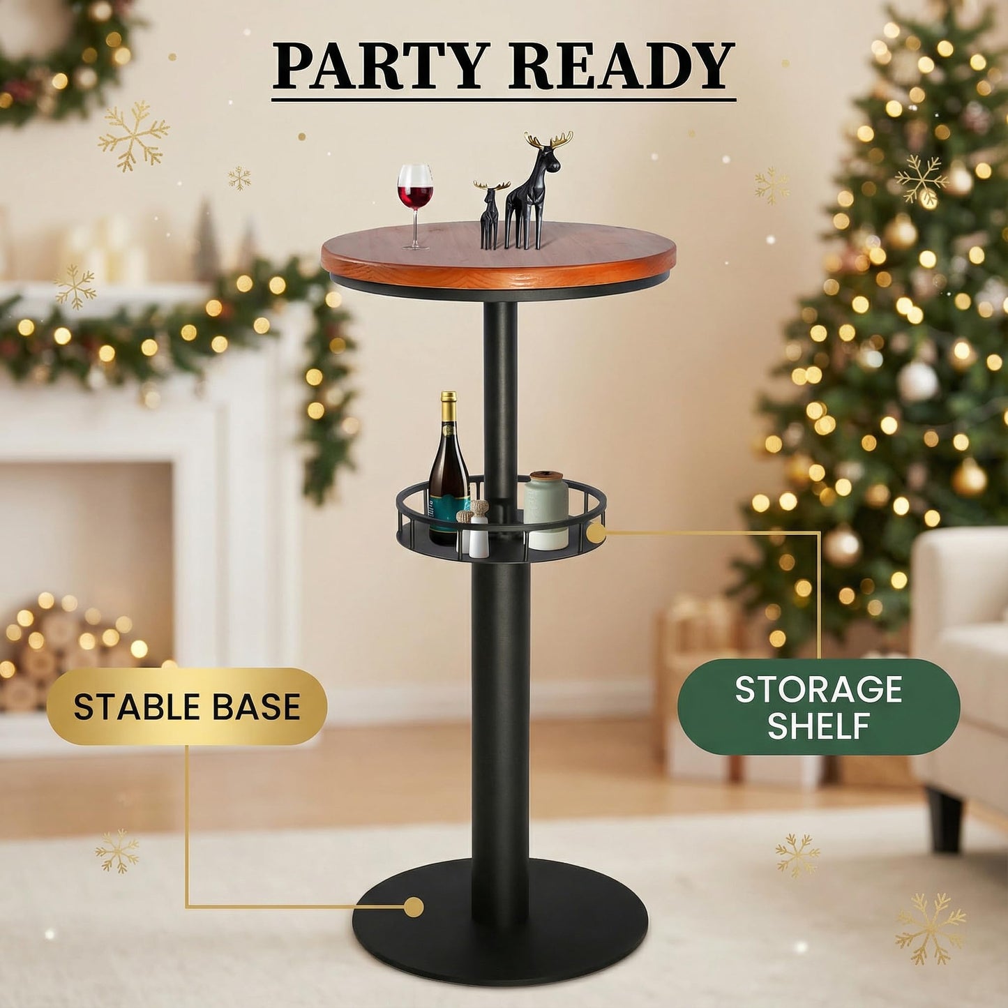 LOKKHAN 42" Tall Rustic Industrial Bar Table with Storage-19.68" Dia Round Wooden Top Metal Bar Height Adjustable Standing Pub Table-Dining Room Cocktail Bistro Table