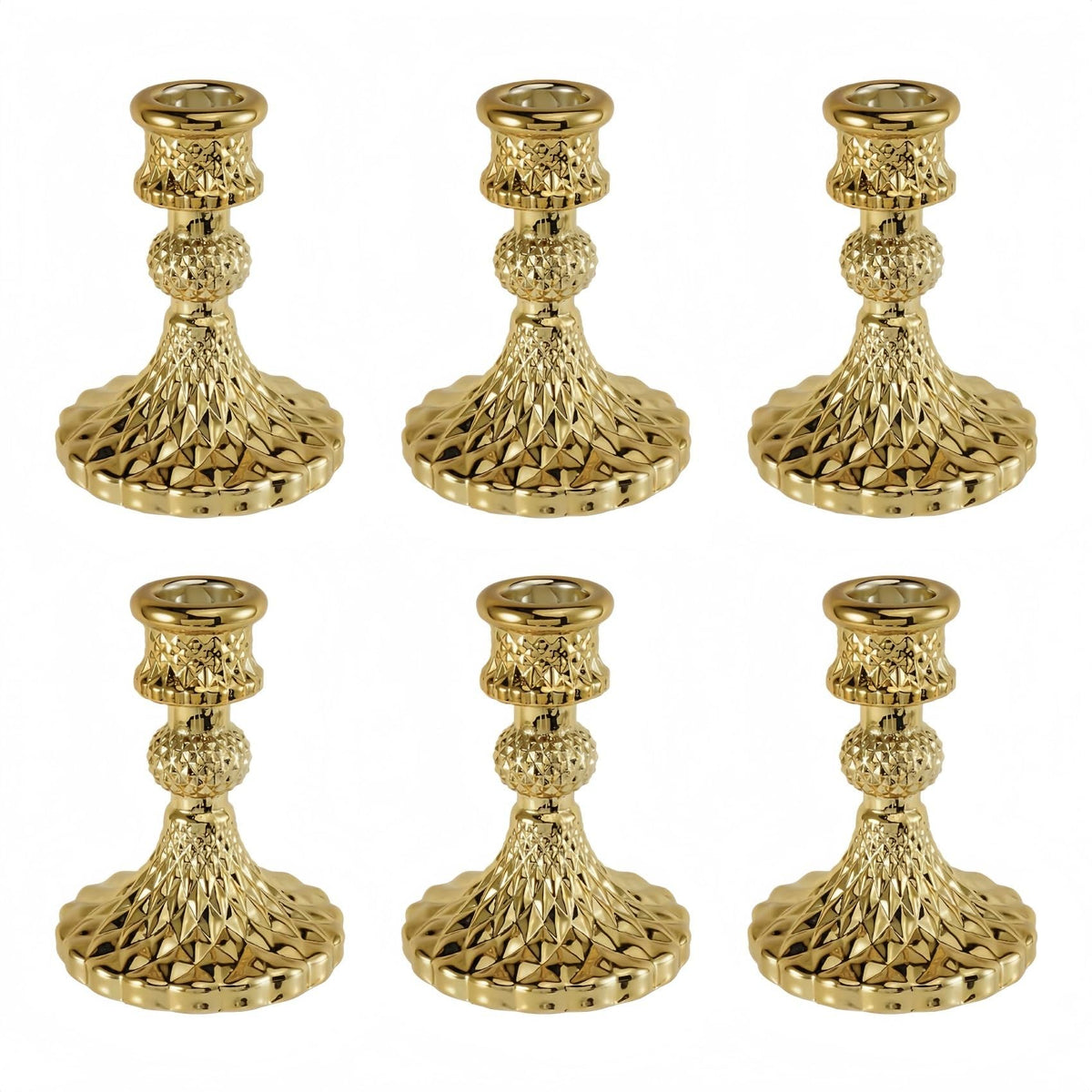 ECHFSM Glass Candlestick Holder,Striped Taper Candle Holders,Set of 6 Candle Stand for Table Centerpieces, Home Decor,Weddings,Festival and Parties (Gold Diamond)