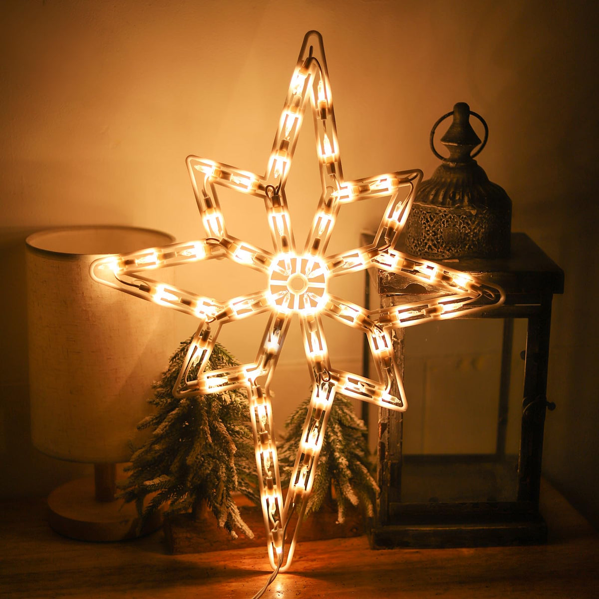 LAMPHOME 19Inch Bethlehem Star Light,Christmas Polaris Decoration Lights,Christmas Window Silhouette Lights,Double Side Sign Lamp Decoration for Holiday Indoor Wall Door Glass Decorations