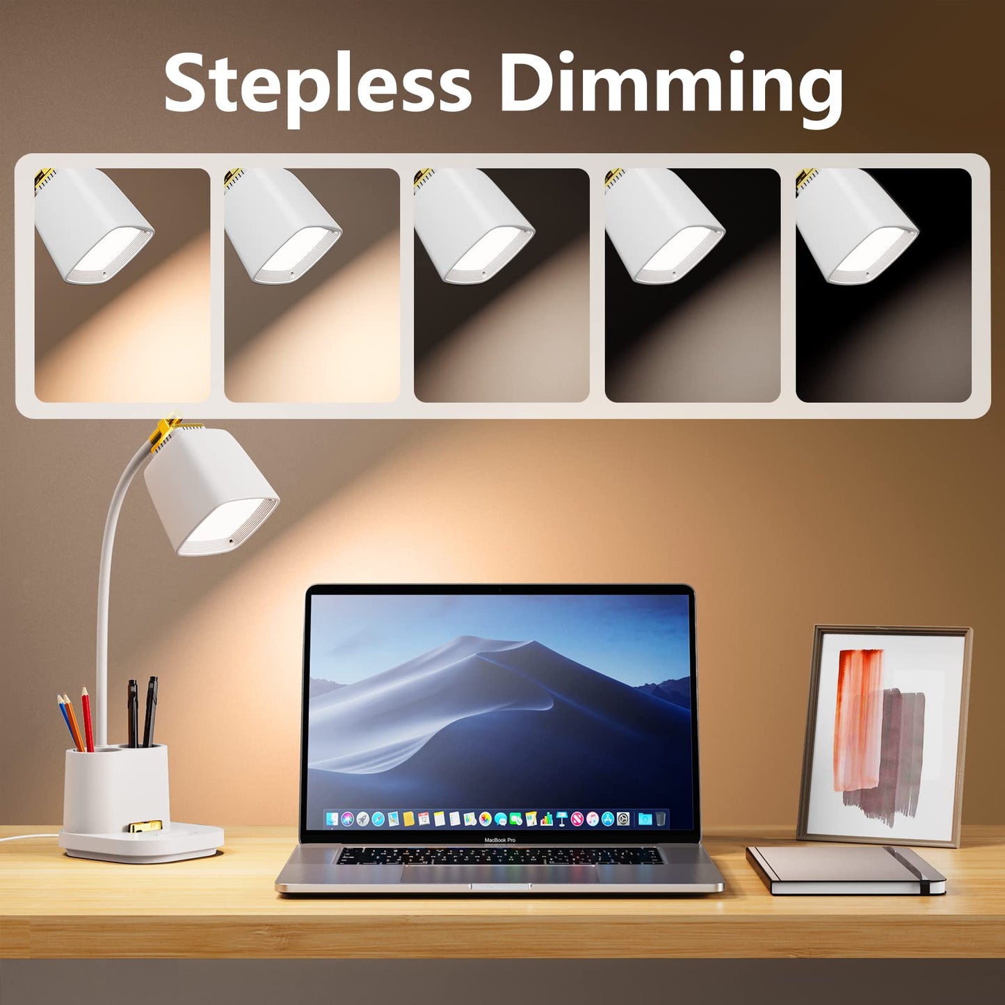 GONDSILY LED Desk Lamp with USB Charging Port Touch Control 3 Color Modes, Stepless Dimming,Eye-Caring LED Table Lamp for Home,Office,Bedroom,Reading,Work,Study,Gooseneck Lamp, 5V, 2.4A