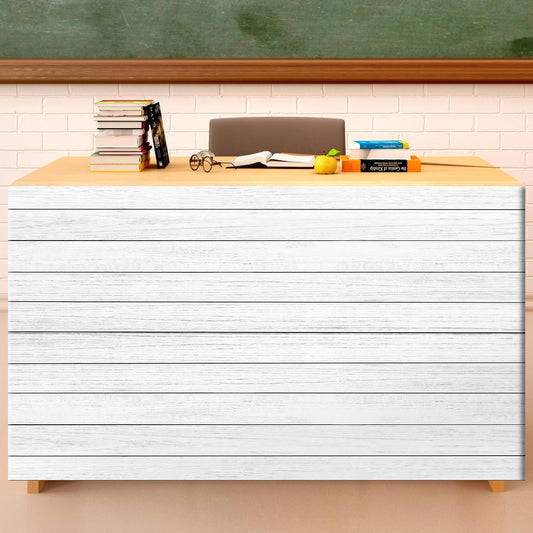 6FT White Wood Table Skirt Teacher Desk Skirt Classroom Table Cover for Back to School Decor Classroom Tables Cloths for First Day of School Supplies Office Bookcase Cabinet Decorations