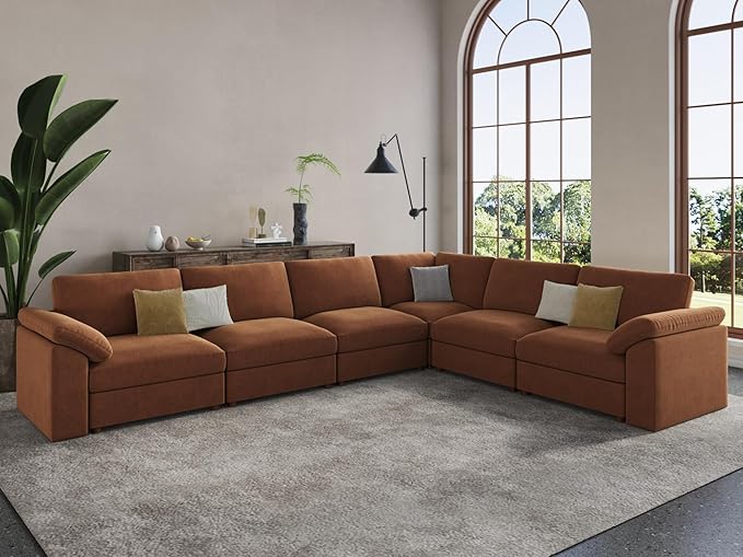 EASE MOOSE Oversized L Shape Sectional Couch, Extra Large Deep seat Brown