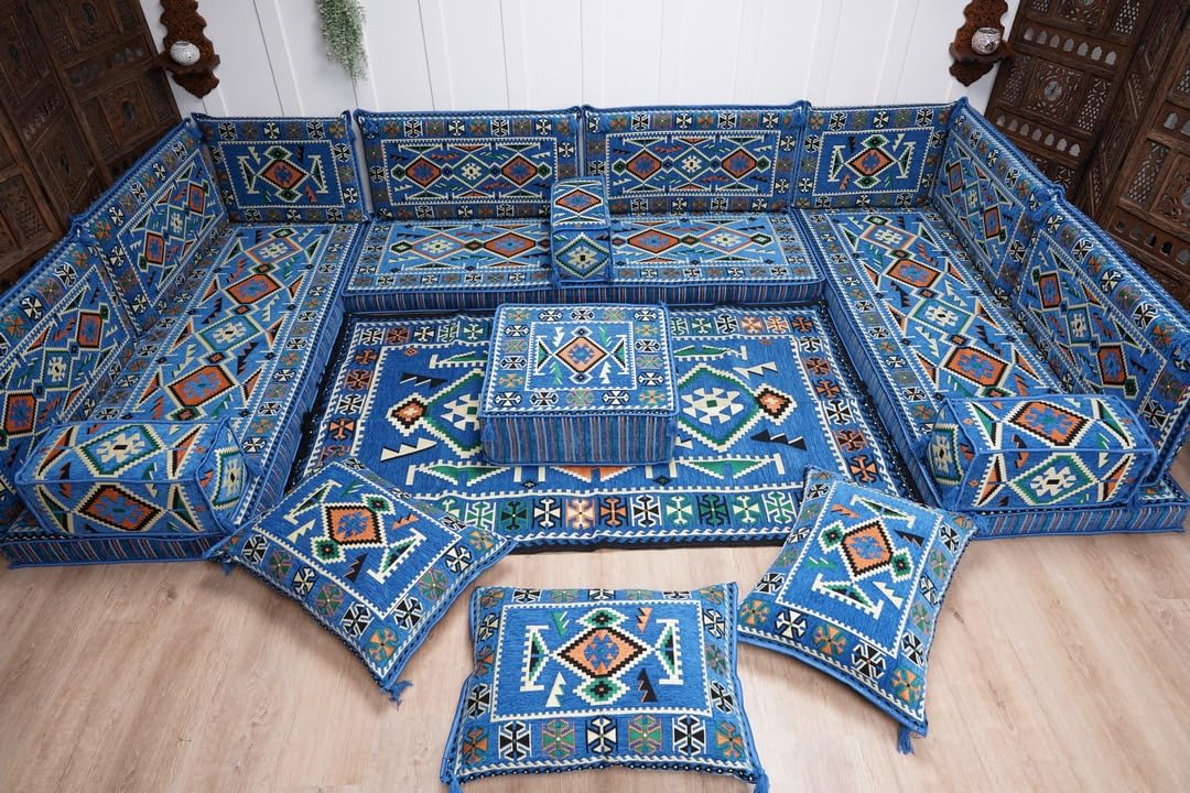arabicsofa U Shaped Arabic Floor Seating – Handmade Majlis Set– Bohemian Style Sofa