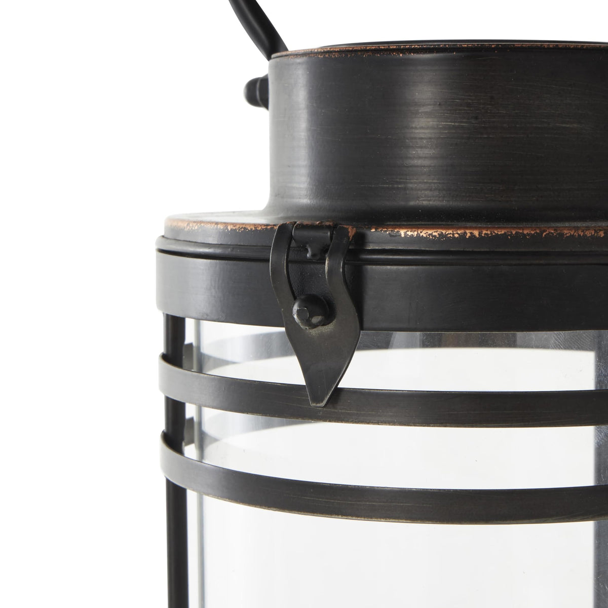 Deco 79 Metal Candle Lantern with Round Circle Lines, 7" x 7" x 12", Black