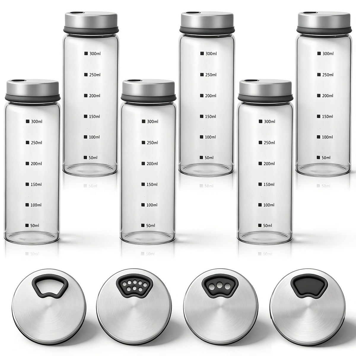 Ckhoid 6 Pcs Large Salt Pepper Shakers with Adjustable Outlet Holes, 10 oz Clear Glass Salt & Pepper Shakers Bottles Dispensers with Stainless Steel Removable Lids for Kitchen Restaurant BBQ Camping