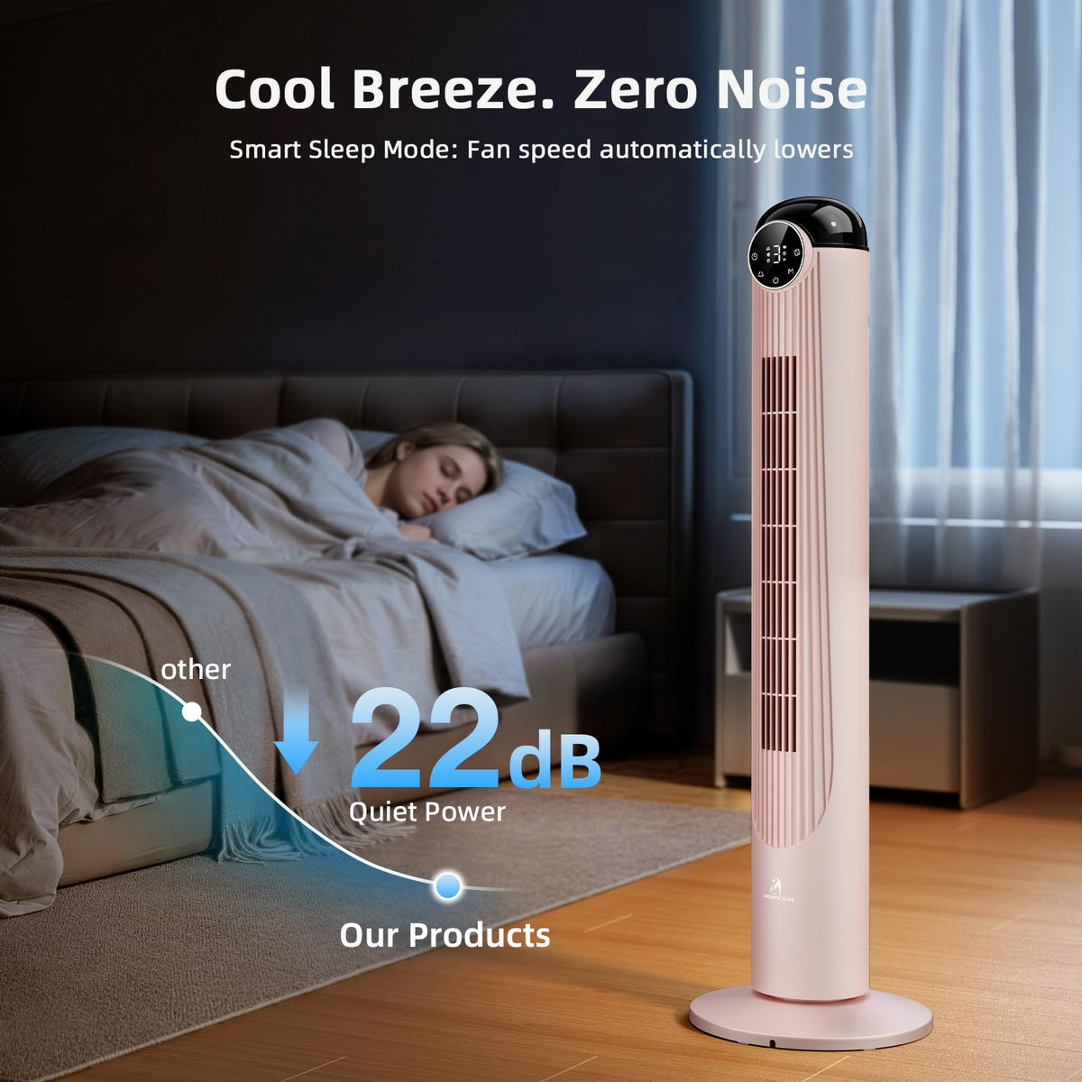 Antarctic Star T36 Tower Fan-36 Inch, Bladeless Oscillating Fan with Remote, 6 Speeds & 4 Modes, LED Display, 9H Timer, Quiet Floor Standing Fan for Bedroom Living Room Office, Pink