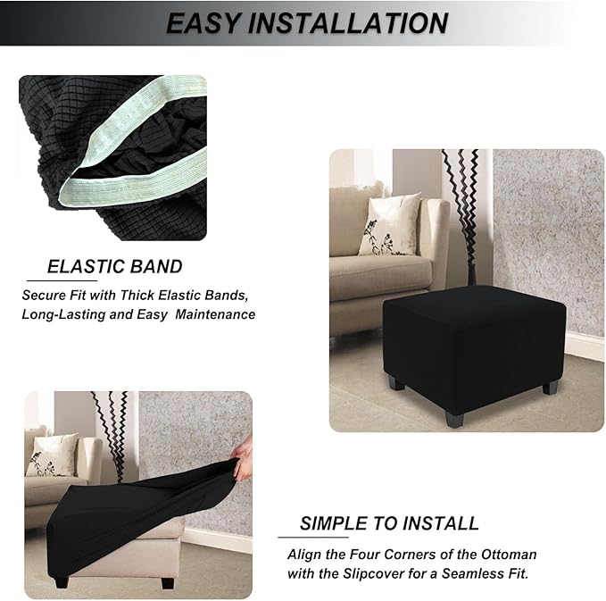 NeColorLife Stretch Ottoman Cover Square Soft Knitted Jacquard Washable Thick