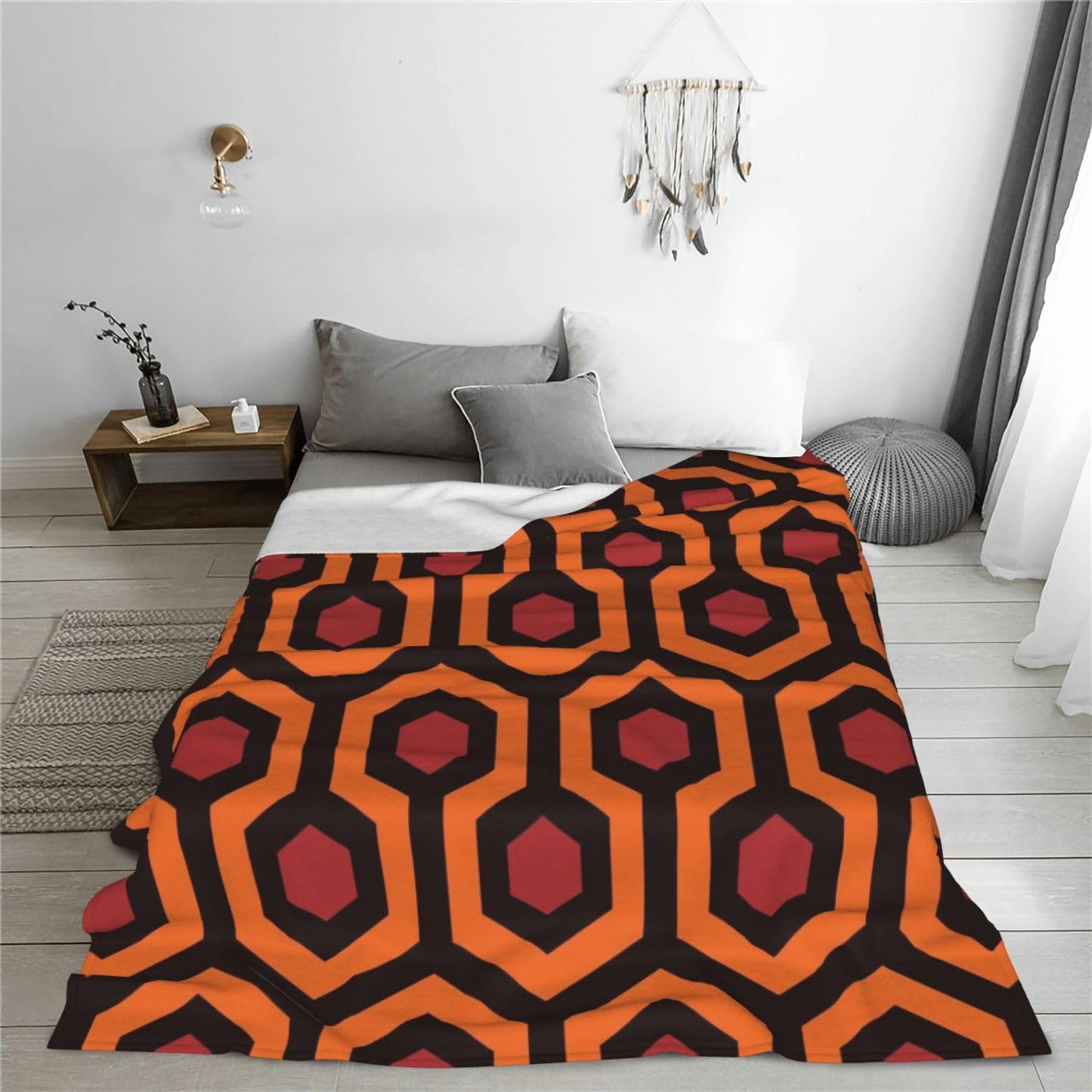 Geometric Trellis Polygon Hexagon Pattern Throw Blanket 50"X40" Lightweight Flannel Throws Blankets for Couch Sofa Living Room Bedroom Home Decor,Soft Cozy Fluffy Fuzzy Plush Blanket for All Season