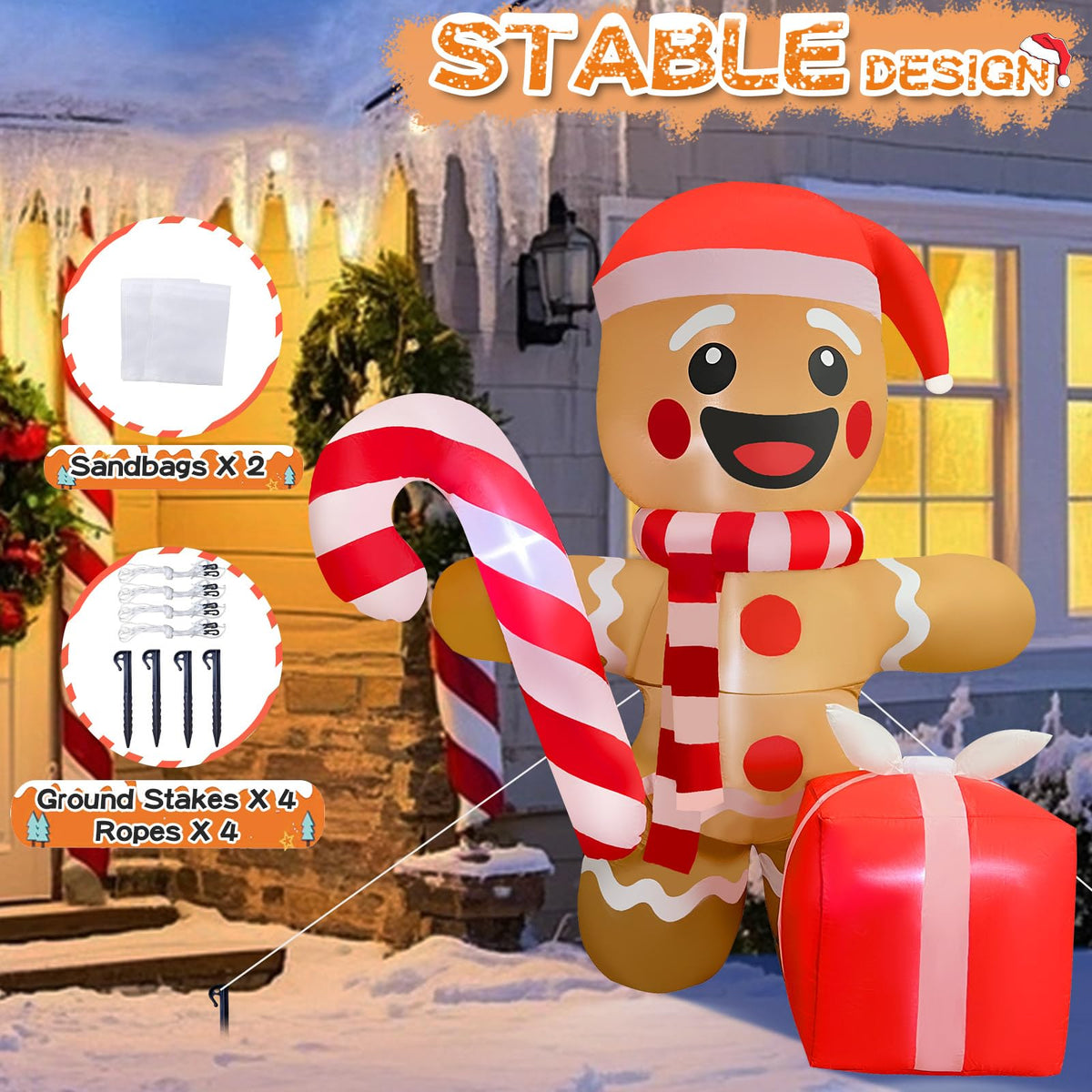 GIGLIM 5.5FT Christmas Inflatable Gingerbread 5.5FT Gingerbread Man Inflatable Christmas Outdoor Decoration Xmas Gingerbread Blow Up Decor with Built-in 4 LED for Yard Garden Lawn(with Storage Bag)