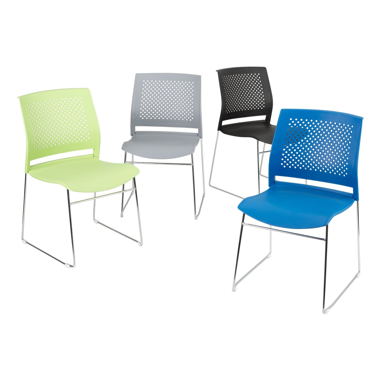 Norwood Commercial Furniture Chrome Sled Base Office Stack Chair with Perforated Seatback (Pack of 5)