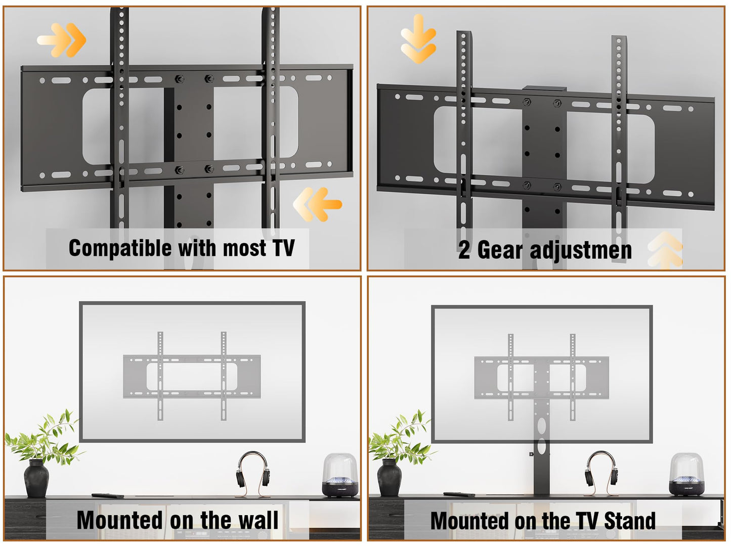 Welfuturer Large TV Stand with Power Outlet and LED Lights, Entertainment Center with 8 Drawers and TV Mount, Rustic Wood Media Console Table with Storage for Living Room, Bedroom (Black)