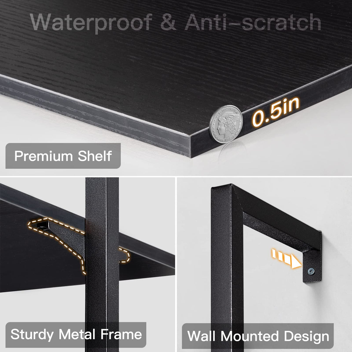 ODK 6-Tier Ladder Shelf, Book Shelf with Metal Frame, Bookcase for Living Room, Home Office, Kitchen & Bedroom, Space Saving Freestanding Organizer Rack, Black (10" D x 24" W x 87" H)