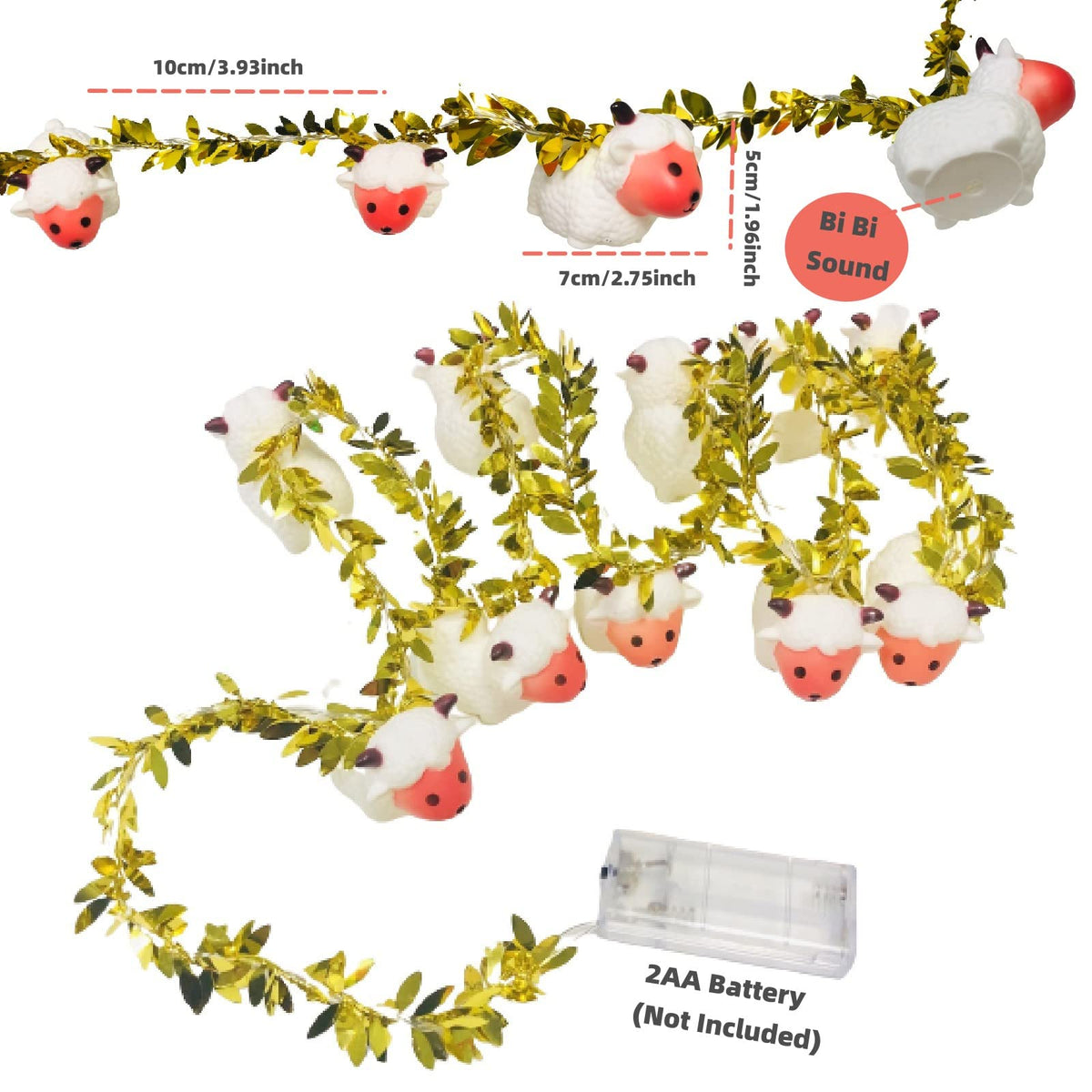 Cute Animal Painted Little Sheep String Light 1.65M 10LED Goat Ornaments Novelty Lights Battery Powered Decorative Lamb Fairy Light for Indoor Outdoor Party Decor (10LED, A-Sheep+Gold Vine)