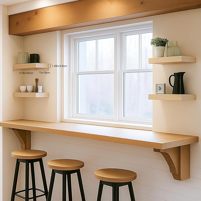 Oak Floating Shelves for Wall, Kitchen & Living Room Decor Display, for Plants
