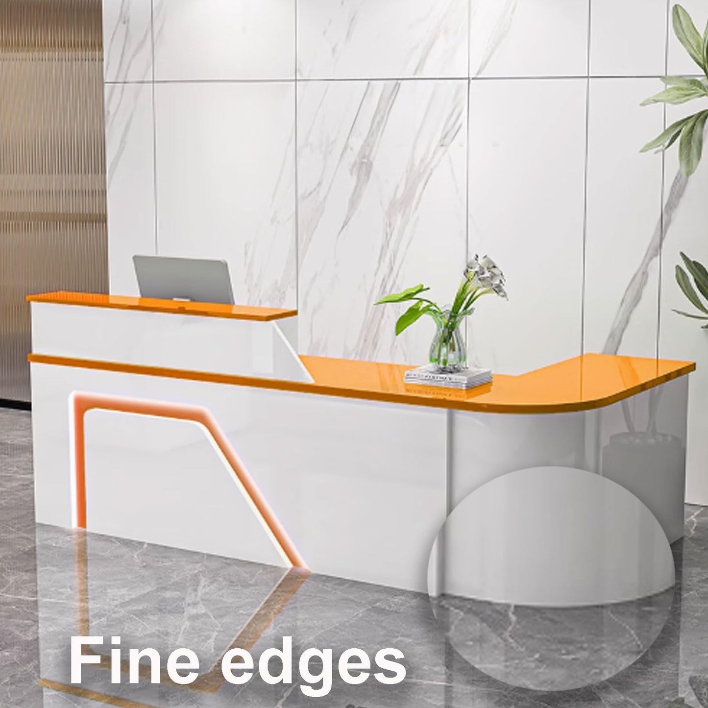 Modern Reception Desk - Sleek White & Black Front Receptionist Counter, Stylish Lobby & Restaurant Furniture, 140cm Standing Reception Area Design for Offices & Business Spaces