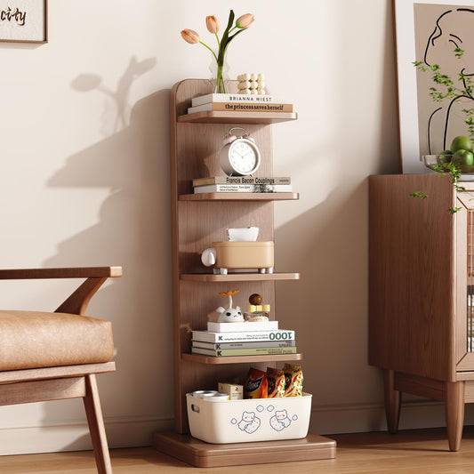 WoodsWhisper Solid Wood 5-Tier Narrow Bookshelf Small Spaces Open Storage