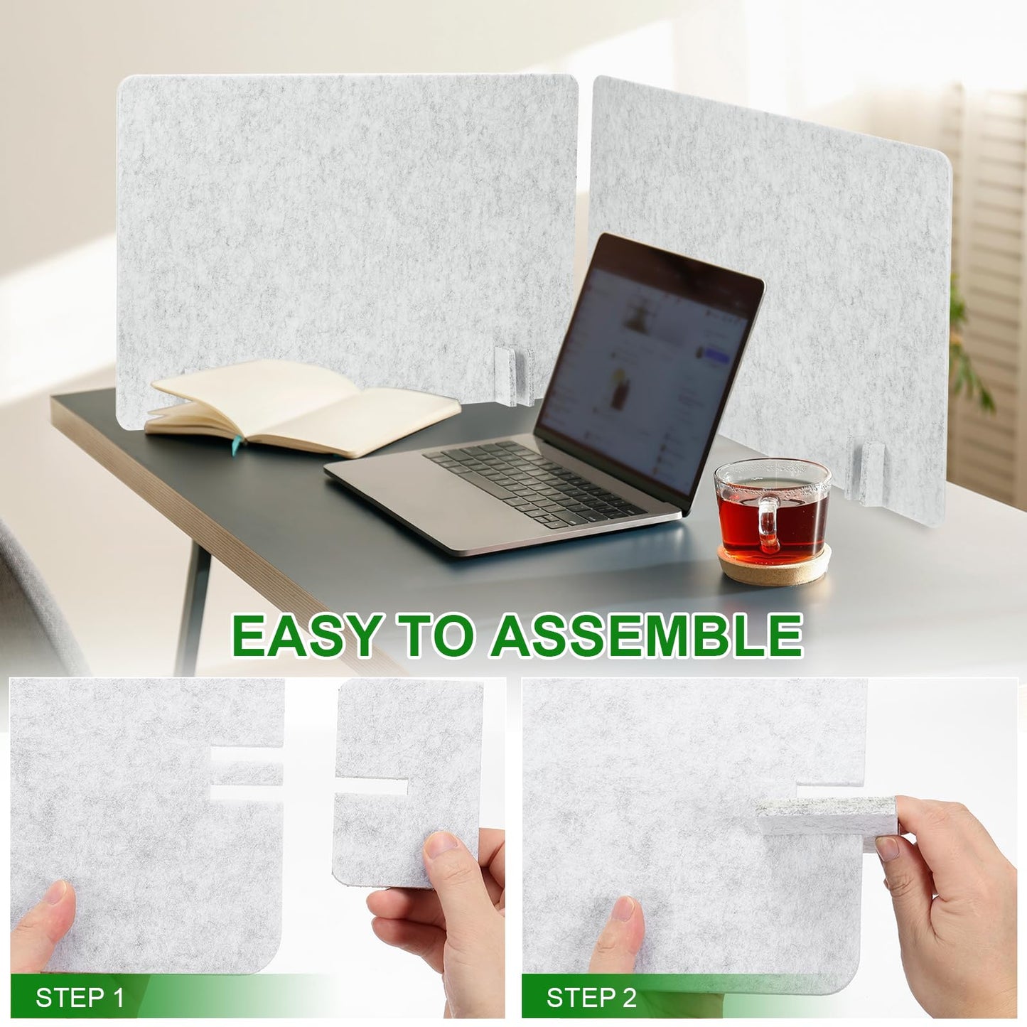 PATIKIL Desk Dividers 24" x 24", 4 Pack Desk Privacy Panel Freestanding Noise Reducing Partition Acoustic Panel with 4Pcs Support Feet for Testing Office Home Library, Light Gray Style B