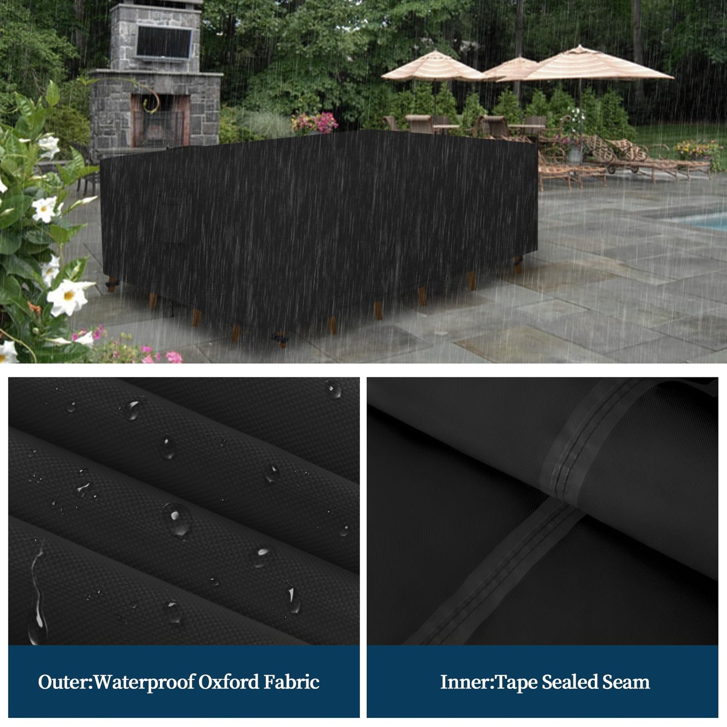 Easy-Going Rectangle Patio Furniture Cover Waterproof Outdoor Dining Table and Chair Cover Anti-UV Outside Sectional Sofa Set Covers (110"L x 84"W x 28"H, Black)