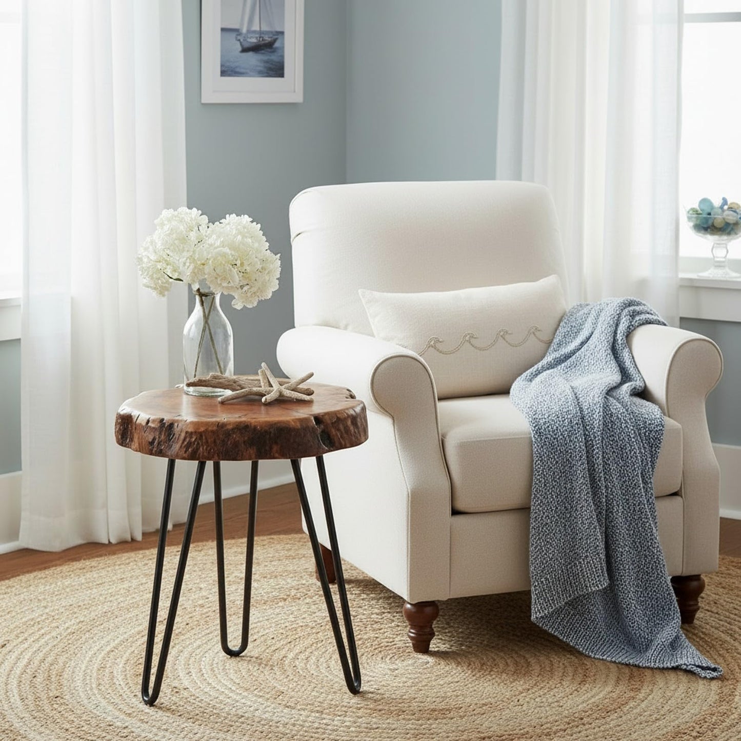 WELLAND Unique Shape Date Tree End Table Live Edge Side Table Plant Stand for Living Room Bedroom Home Office Patio 13" W x 12" D x 16" H