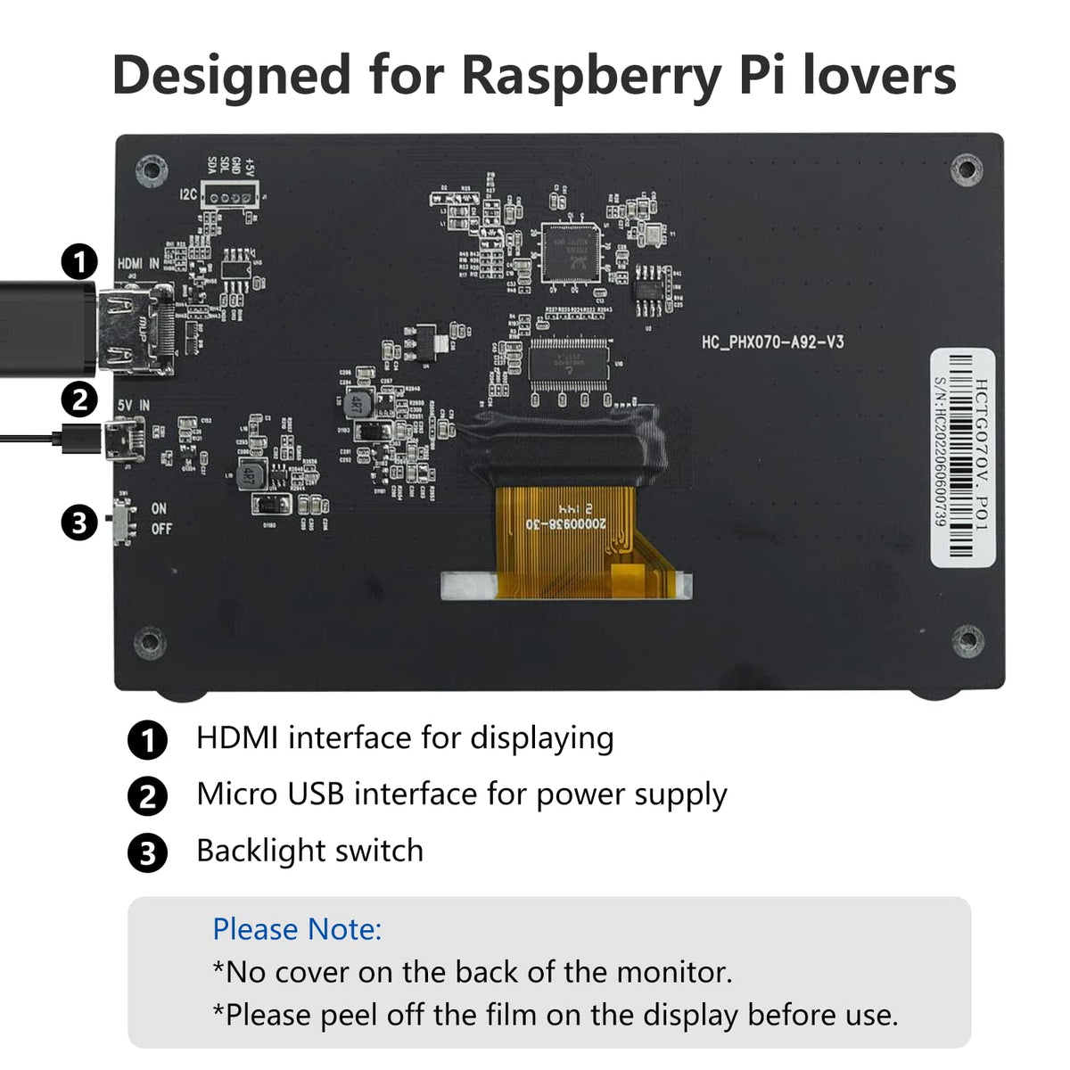 HAMTYSAN Raspberry Pi Screen, 7 Inch Portable Monitor External Display 800x480 IPS Screen Small HDMI Monitor for Raspberry Pi 400/4/3/2/Zero/B/B+ Jetson Nano Win11/10/8/7 (Non-Touch)