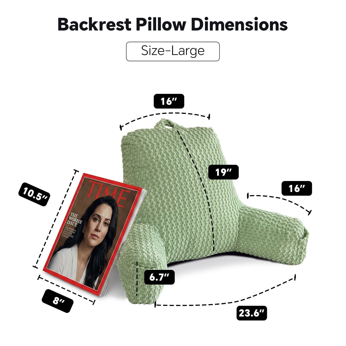 19" Back Support Pillow for Dorm Room Essentials,Green Corduroy,Large