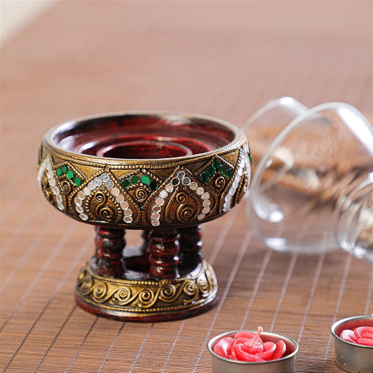cfycfy987 Candelabra Wooden Candlestick Retro Windproof Candle Holder Dinner Table Candlestick Decoration Candle Sticks Holder
