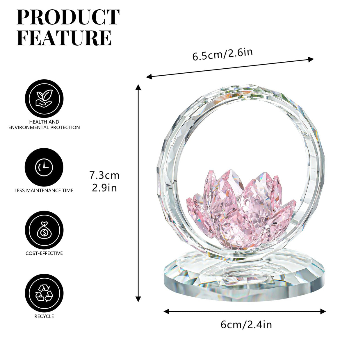 H&D HYALINE & DORA Pink Crystal Lotus Flower Basket Figurine Crystal Lotus Figurine Collectible Glass Flower Basket Ornament for Home Tabletop Centerpiece Decor
