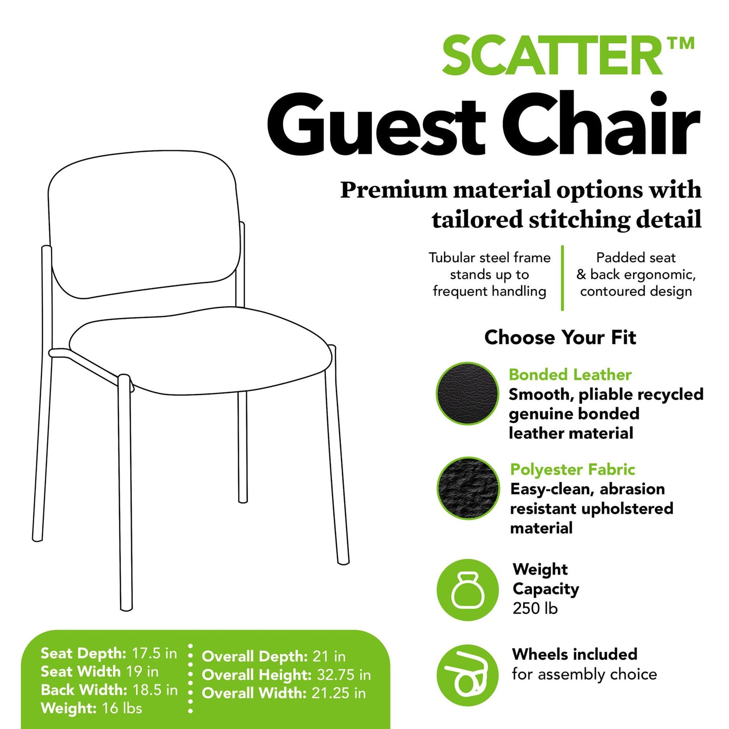HON Scatter Fabric Guest Office Chair, Armless Stackable Seating for Waiting Rooms, Lobbies, Conference Areas, and Offices, Side Chair for Reception and Training Spaces, Black