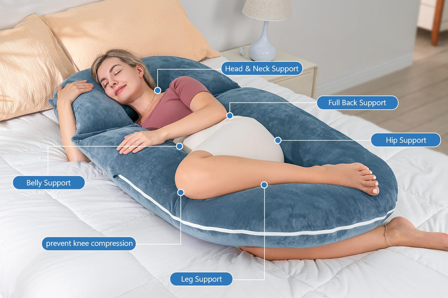 INSEN Pregnancy Pillows, Multi-use Maternity Pillows for Sleeping and Nursing, Sit up Pillow for Adults (Blue)
