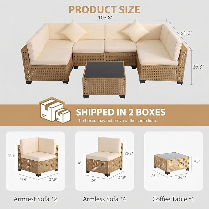 KIGOTY 7-Piece Patio Furniture Set, All-Weather PE Rattan Outdoor Sectional Sofa