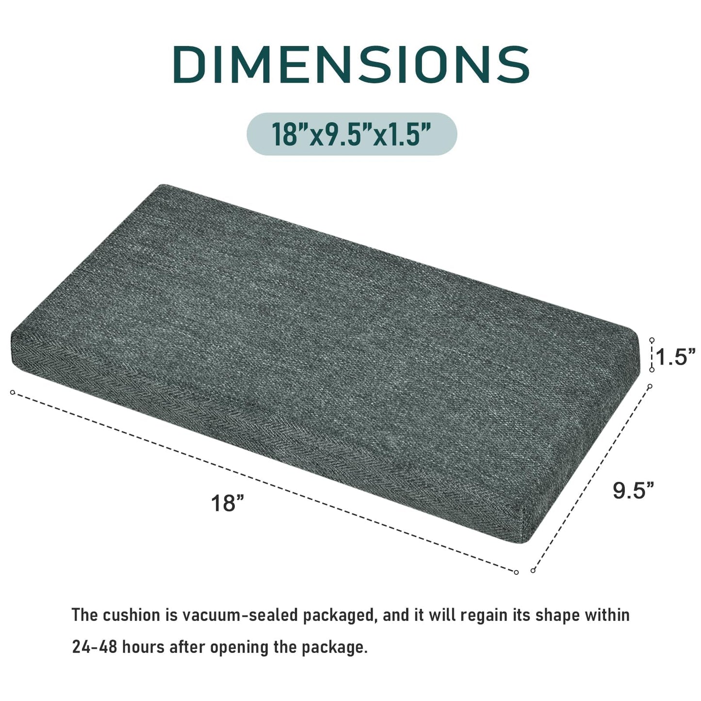 baibu Memory Foam Rectangle Bench Stool Cushion Set of 2, Dual-Layer Design Non-Slip Saddle Stool Pads Bar Stool Cushion with Machine Washable Cover - Only 2 Pads (Dark Grey, 18x9.5x1.5in)