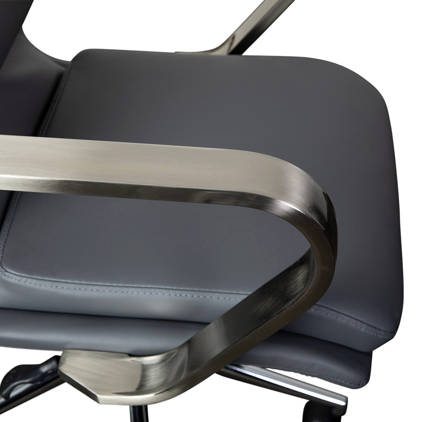 Flash Furniture James Mid-Back Designer Executive Office Chair - Gray LeatherSoft Upholstery - Brushed Chrome Base and Arms - Height Adjustable 360° Swivel Seat