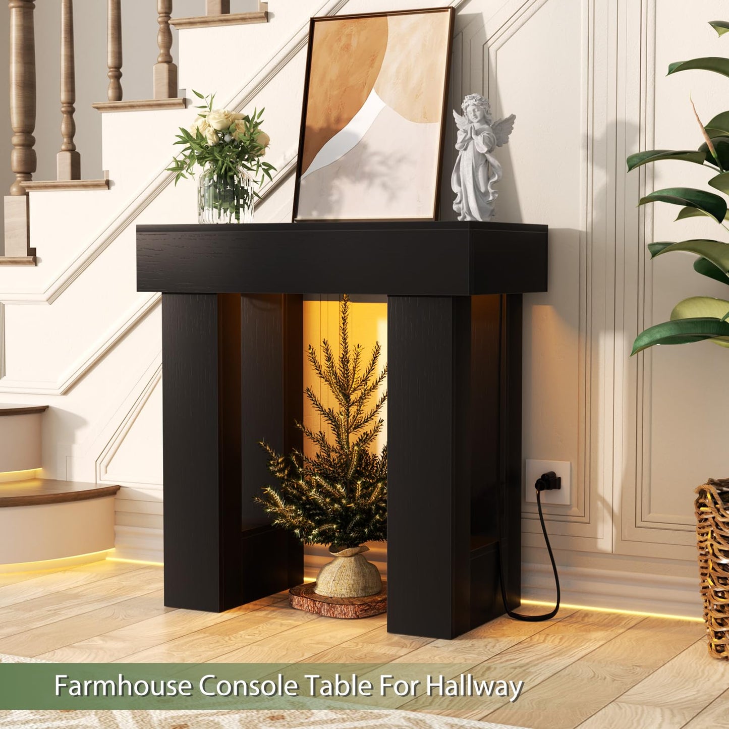 Unikito 32" Entryway Table with Socket and Sensor Light, Narrow Console Table with Storage Behind Couch, Farmhouse Entryway Table for Hallway, Behind the Couch, Living Room