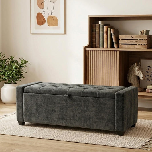 2BYF 47" White Ottoman Bench, Comfort Bed End Storage Bench for Living Room