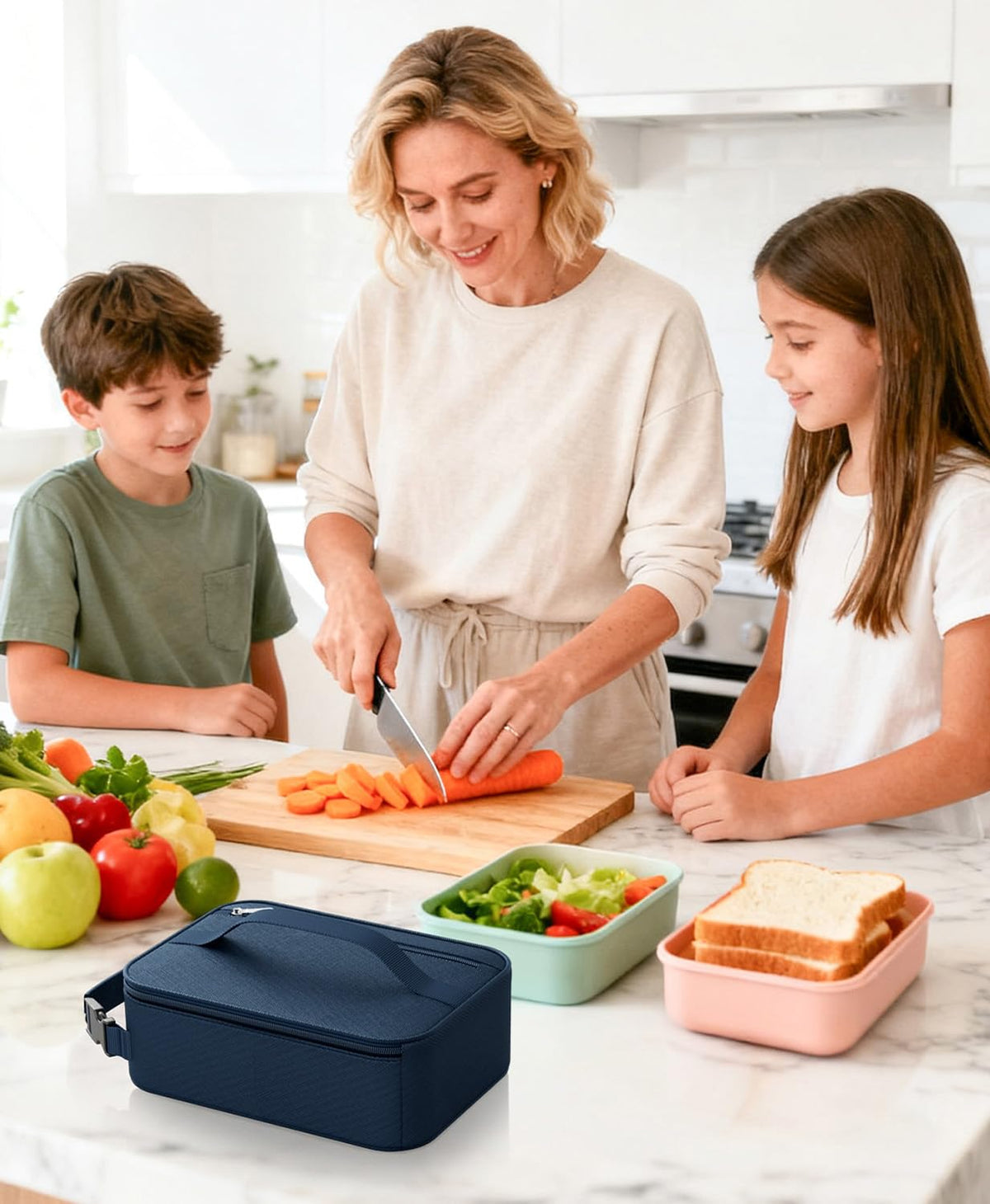 HowFly Small Lunch Bag - Insulated Lunch Box Bag for Women Men - Portable Thermal Reusable Meal Cooler Bags with Buckle Handle for Work School - Navy Blue