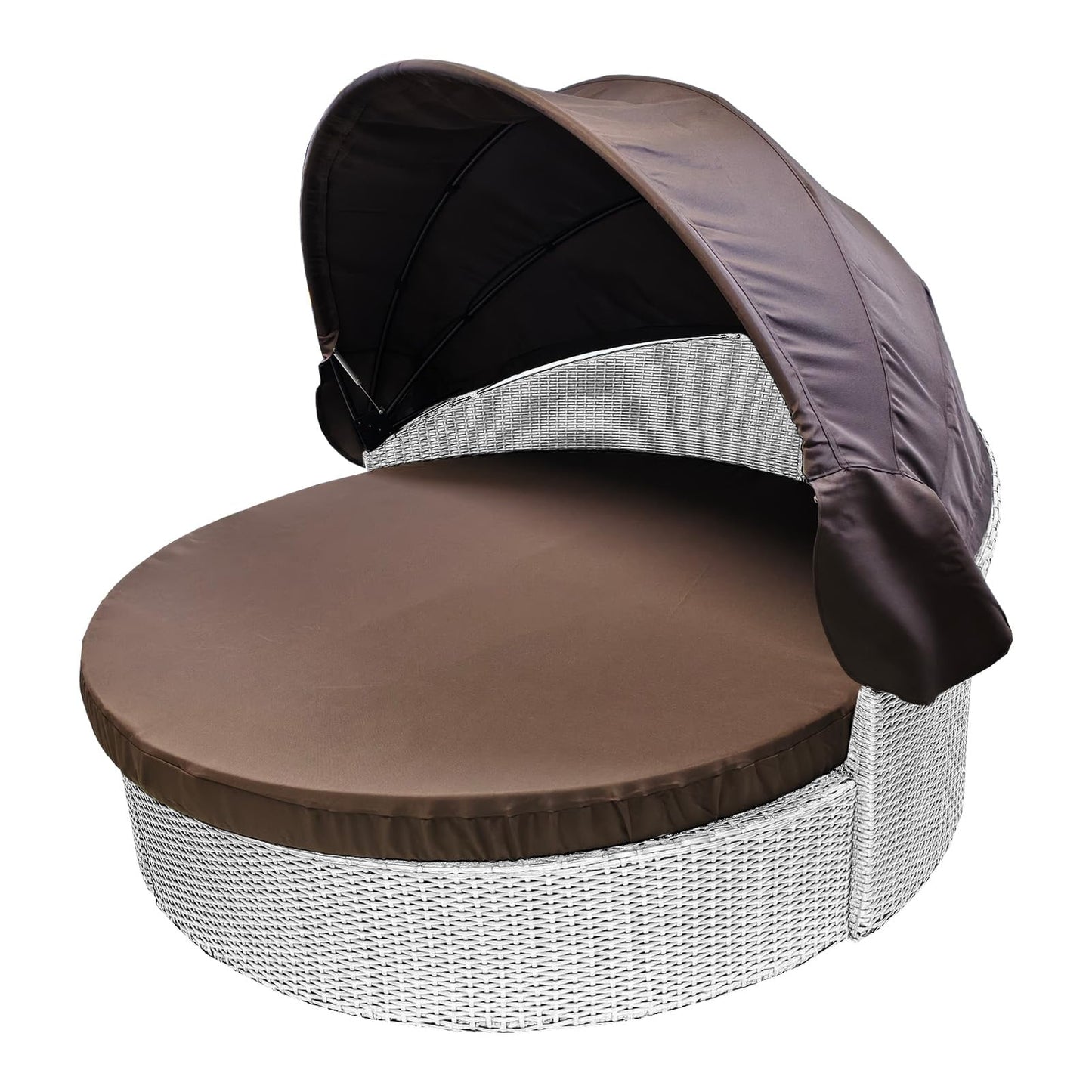 TQ369SM 66" Round Daybed Canopy Replacement Fabric Patio Rattan Wicker Sunbed Top Canopies Cloth Easy Installation（No Frame (Coffee, 66canopy)