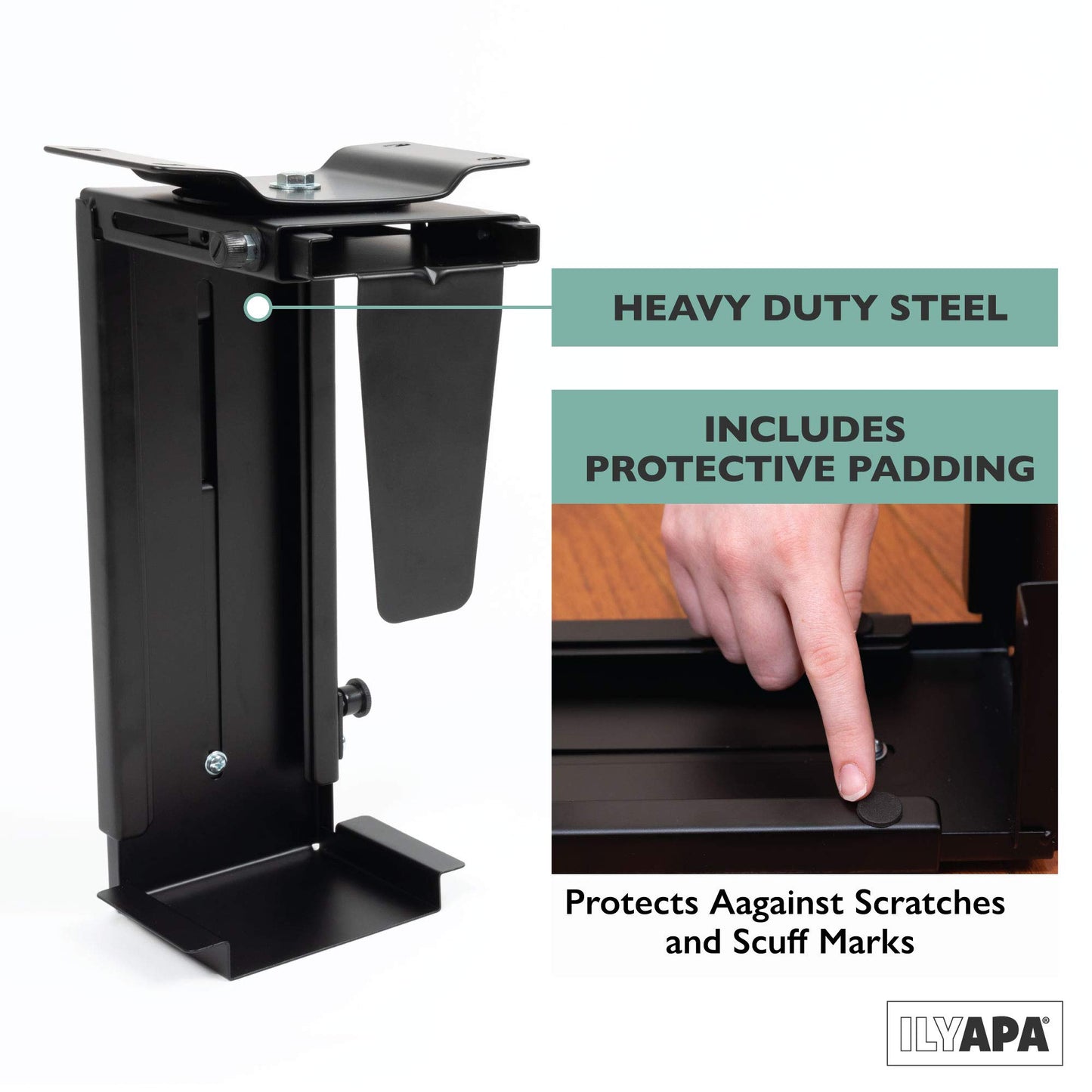 Ilyapa Under Desk Computer Mount with 360 Degree Swivel - CPU Holder for PC Desktop Tower