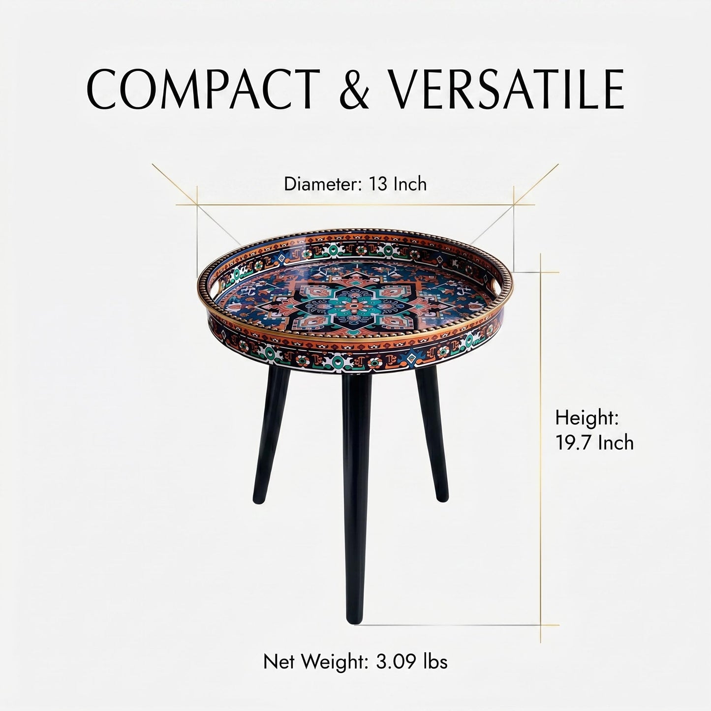 Zosenley Round Indoor Side Tables with Detachable Wooden 3 Legs, Versatile Tray Table, Perfect for Round Coffee Table Tea, and Relaxation Time 17.7 Inch (Ochre Color)