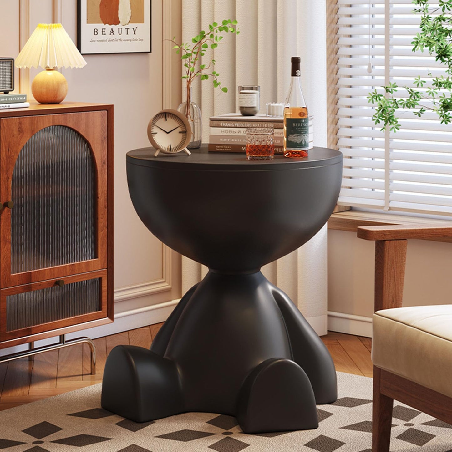 Side Table, Circle Coffee Tables, Sofa Table Nightstand, Small End Tables Accent Balcony Office, Modern Bedside Home Decor for Living Room, Bedroom, Small Spaces, Easy Assembly (Black)