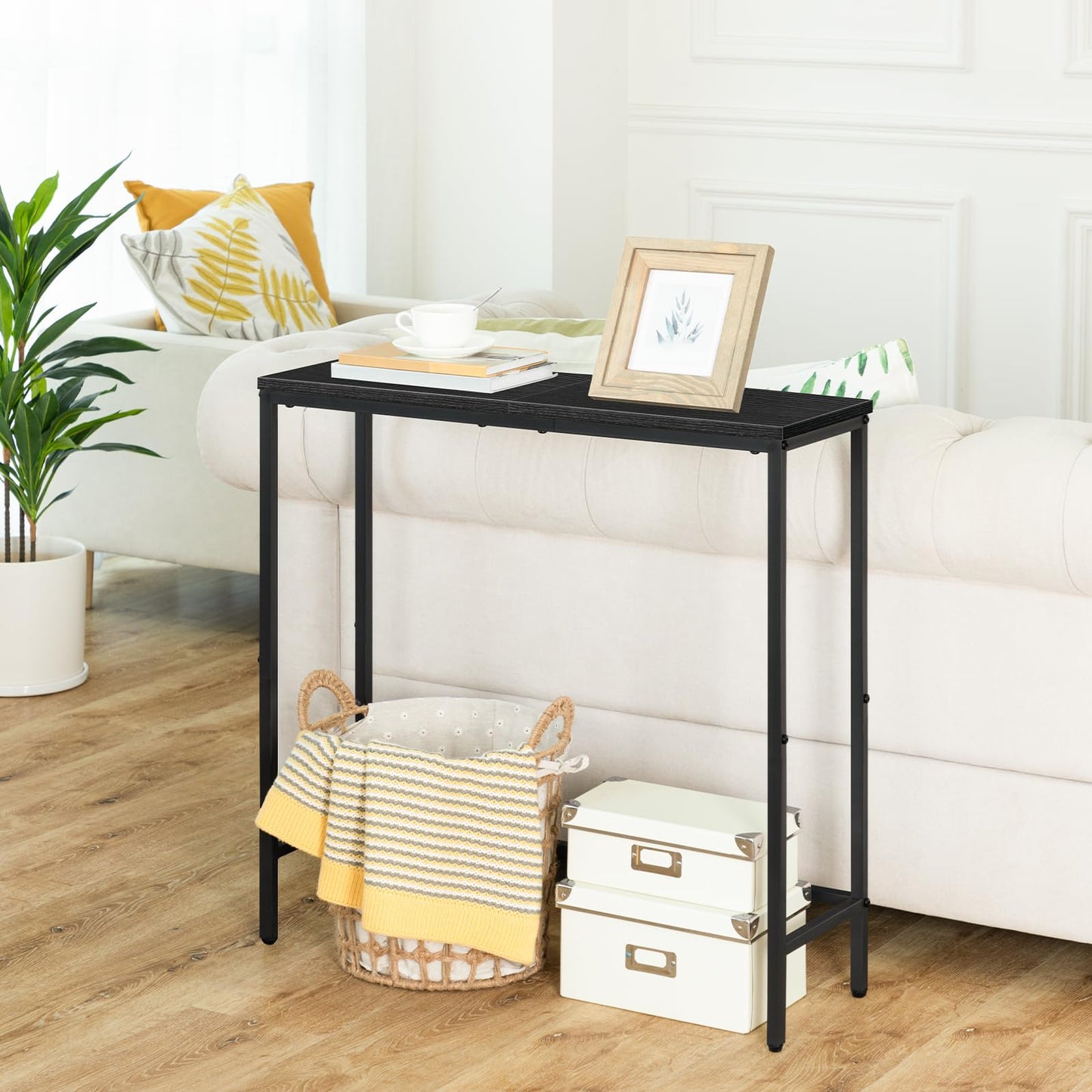 HOOBRO Narrow Console Table, 29.5" Small Entryway Table, Thin Sofa Table, Side Table, Display Table, for Hallway, Bedroom, Living Room, Foyer, Black BK75XG01
