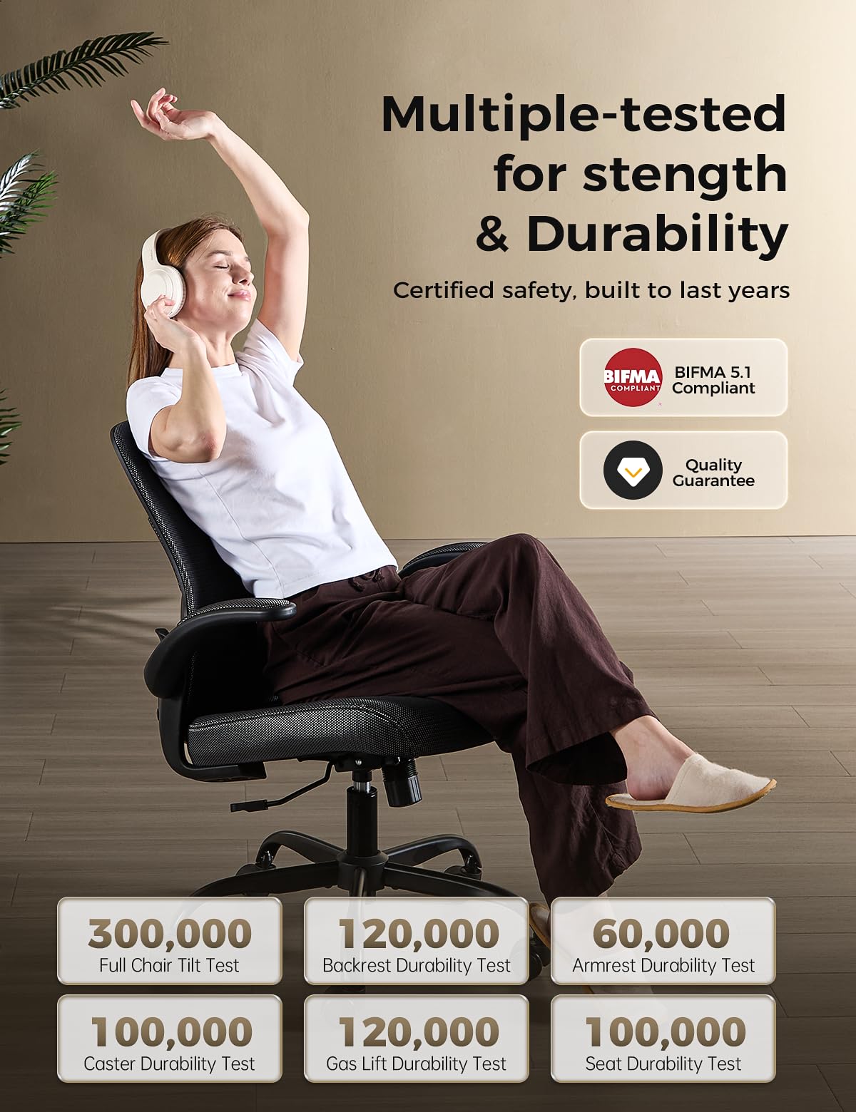 Deroavixe Office Chair, Mesh Ergonomic Desk Chairs, Comfy Computer Gaming Chair with Adjustable Height & Flip-up Armrest, Lumbar Support & Swivel Function for Home Office (Black)