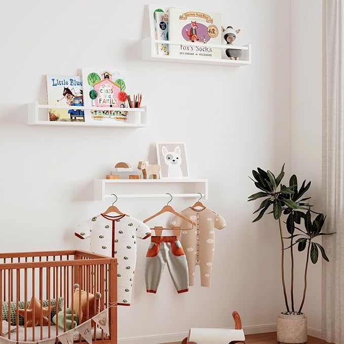 Fixwal Floating Bookshelves for Wall, 16.5 Inch Wood Nursery Book Shelves Set