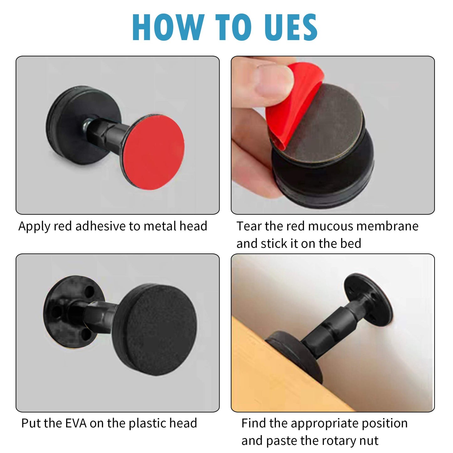 Neatbuddy 2PCS Black Adjustable Bed Frame Anti-Shake Tool, Headboard Stoppers with Free Furniture Pads and Screws, No More Creaking, Protect The Wall from Banging, Easy to Install (1.1-2.5in)