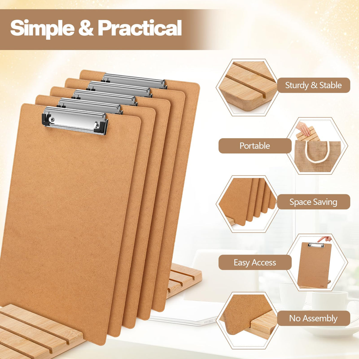 Chunful Bamboo Clipboard Holder 12 Slots Clipboard Organizer 5.9 x 15.7'' Storage Rack Document Typing Paper Stand Menu Display Receipt Holder for Classroom Office School Teacher No Assembly Required